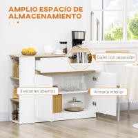 HOMCOM Aparador de Cocina Aparador Blanco con 2 Puertas Cajón y 3 Estantes Abiertos Armario de Almacenamiento para Salón Comedor 110x29,5x82 cm - details 3
