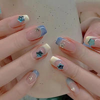 Uñas artificiales cuadradas con diseño de cristal brillante, uñas artificiales de cobertura completa para bricolaje en el hogar, Kit de manicura - details 1