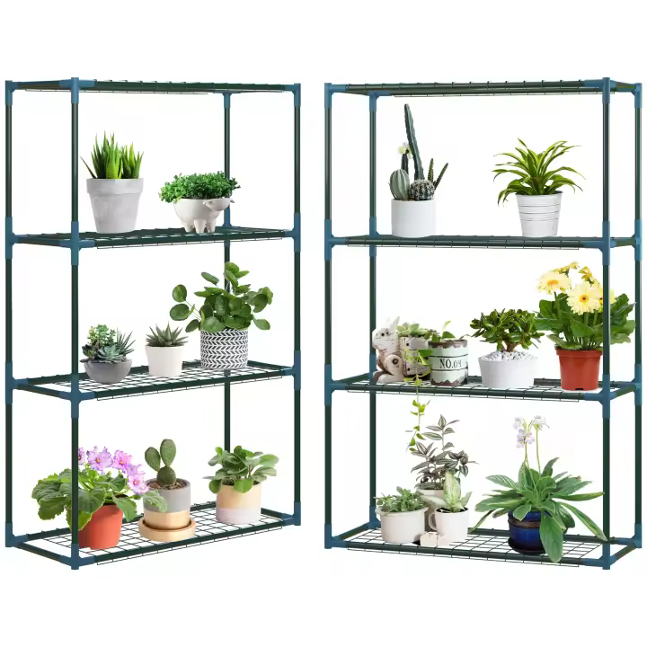 Outsunny Juego de 2 Estantes para Plantas, Soporte para Plantas con 4 Niveles, Soporte para Flores, Estante para Flores para Balcón, Jardín, Invernadero, Acero, Verde, 70 x 27 x 110 cm - 1