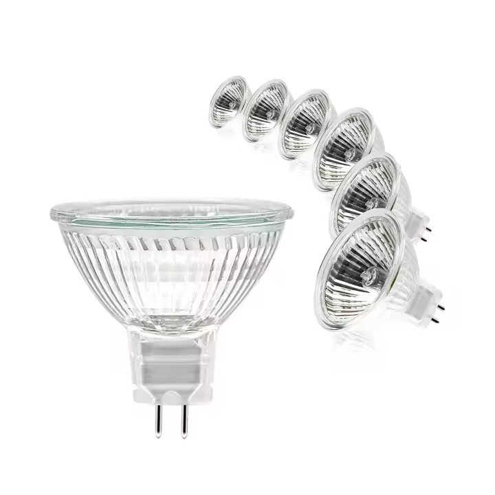 Bombillas halógenas, foco MR16, bombilla de 12 V y 35 W, bombillaBombilla MR16 regulable, halógena de 2 pines, luz blanca cálida de 2700 K, cubierta de vidrio para luz de techo, paquete de 6 - 1
