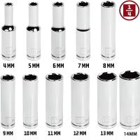 Juego De Llaves Inglesas De Crono Profundo 6 Puntos Métricas 11 Piezas 1/4 Pulgada 4 Mm a 14 Mm Grado Profesional - details 1
