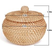Cesta de Almacenamiento de Ratán Redonda con Tapa para Pan y Snacks de Frutas Estante de Mesa Organizador de Hogar - details 5