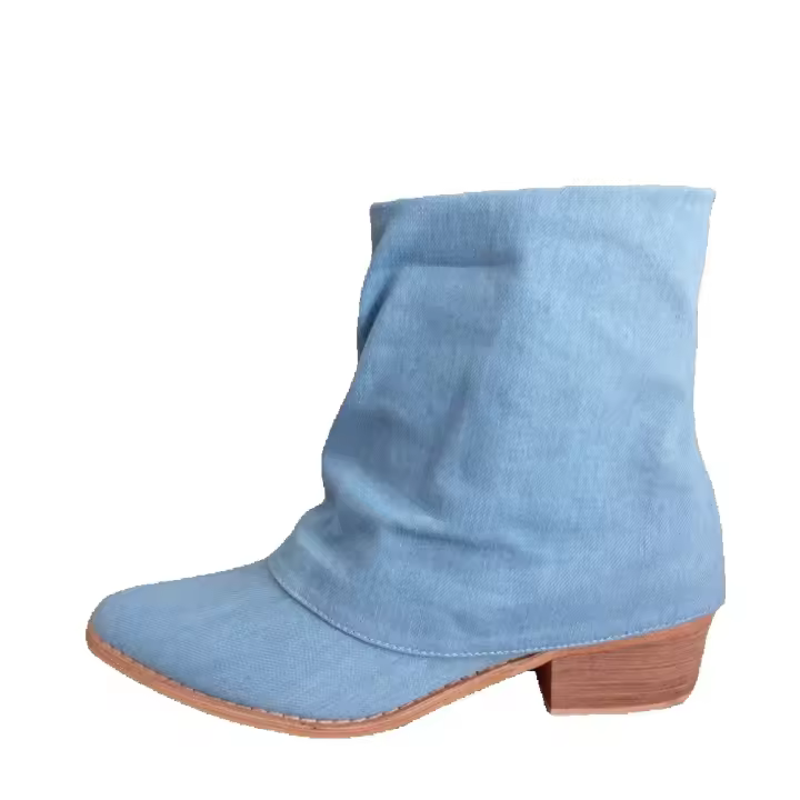 Botines para Mujer, Cowboy Azul Tejana, Primavera Verano, Tacones Bajos, Caña Baja, Punta Fina, Moda Informal Camperas - 1
