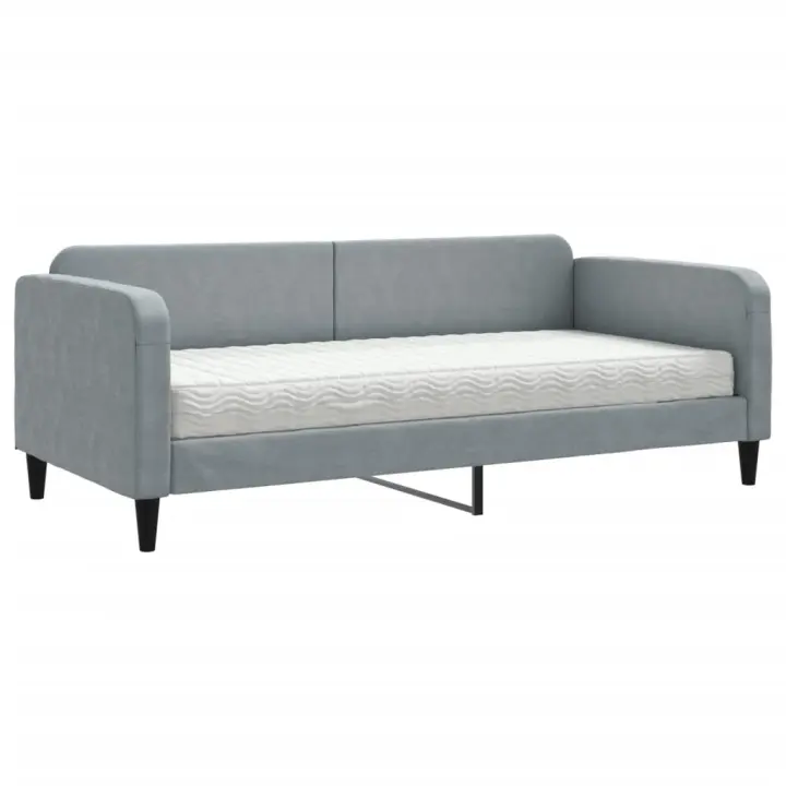 vidaXL Sofá cama con colchón tela gris claro 90x190 cm - 1