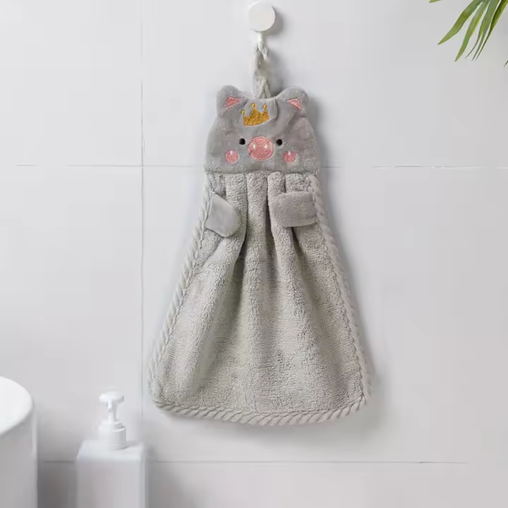 Toalla De Mano De Velvet Coral Colgante Con Bordado De Cerdo Adorable Toalla De Cocina Y Baño Suave Y Encantadora Tela De Lavado De Manos - 1