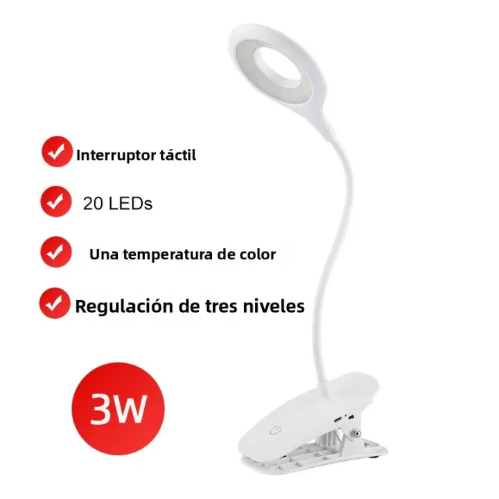 Lámpara De Escritorio LED Con Clip Y Carga USB Batería De Litio Integrada Iluminación Táctil Para Estudio Lectura - 1
