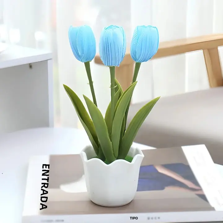 Bonsái Artificial De Tulipán Con Maceta Decoración Para Oficina Hogar Balcón Regalo De Boda Fiesta Adorno Externo Interior - 1
