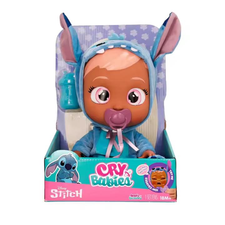Bebés Llorones Disney Stitch, Muñeco Bebé Inspirado en Stitch de Disney, Vestido con su Pijama Azul Personalizado y Llora Lágrimas de Verdad, Juguete para Niñas y Niños de 18+ Meses - 1