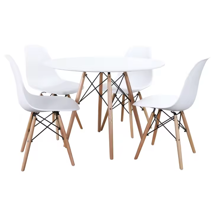 Conjunto de mesa y 4 sillas nórdicas en blanco - 1