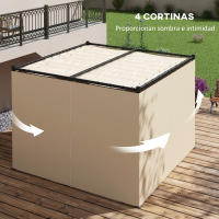 Outsunny Pérgola de Jardín 3x3 m Cenador para Exterior con Techo y Paredes Laterales Retráctil Marco Metálico Impermeable para Terraza Patio Beige - details 4