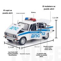 Modelo De Coche De Policía Lada 2106 a Escala 1/24 En Aleación De Metal Con Función De Retroceso Y Simulación De Luz Y Sonido Regalos Para Niños Vehículos De Metal Para Juguete - details 1