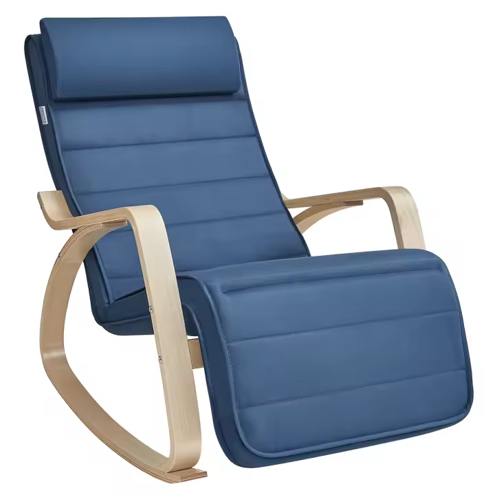 SONGMICS Silla Mecedora, con Apoyabrazos de Madera de Abedul, Silla Mecedora con Reposapiés Ajustable en 5 Posiciones, Máx. Carga de 150 kg, Dormitorio, Salón, Azul Medianoche y Natural/Gris Claro y Natural/Amarillo Ganso y Natural /Beige/Gris Oscuro y Na - 1