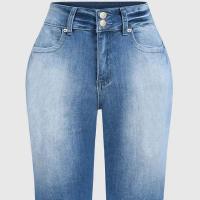 Pantalones De Mezclilla Para Mujer Cintura Alta Ajustados Diseño De Lana Casual De Rodilla Longitud Cierre Con Botón Y Cremallera - details 6