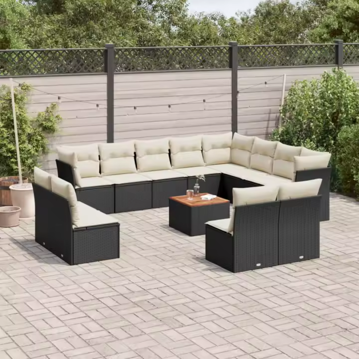 vidaXL Set de sofás de jardín y cojines 13 pzas ratán sintético negro - 1