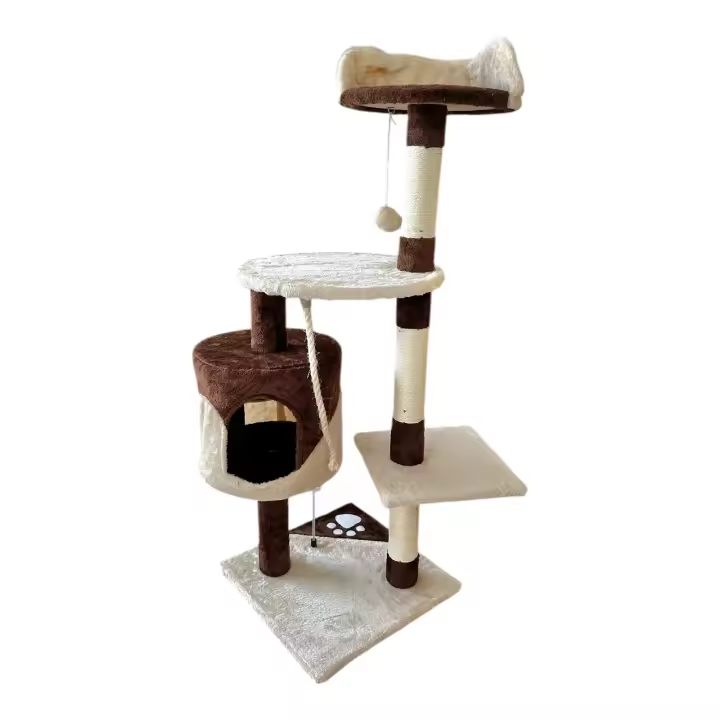 COTTECOTA-Árbol rascador para Gatos Altura 60*56.5*111.5cm Árbol de alta calidad para Gatos Marrón Beige Torre Arbol de Escalada de Múltiples Niveles con Cueva Espaciosa Postes Rascadores de Sisal 40452,40438 - 1