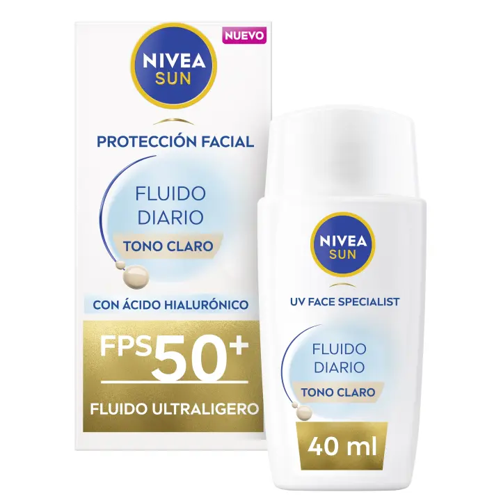 NIVEA SUN UV Facial Fluido Diario Ultra Ligero SPF50+ 40ml Tono Claro - 1