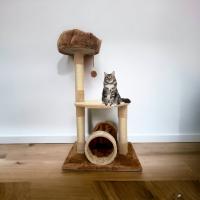 COTTECOTA- Árbol rascador para Gatos 54x45x94cm, Árboles de actividades para gatos Marron Beige, Juegos gatos Poste para arañar, Poste de sisal, plataforma y cama, Casa de gatos marron para diversion, árbol de gato en forma de torre escalador con nido. - details 0