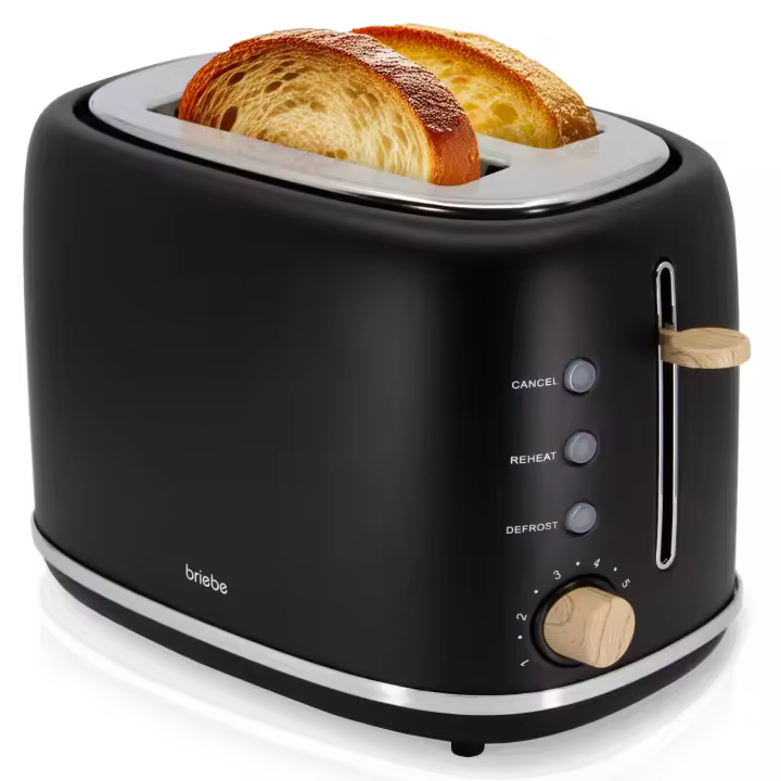 Briebe TA1166BLK Nordic Tostadora Pan Ranura Ancha, Tostador 2 Rebanadas, 6 Niveles Tostado, Calientapanecillos, 870W, Negro - 1