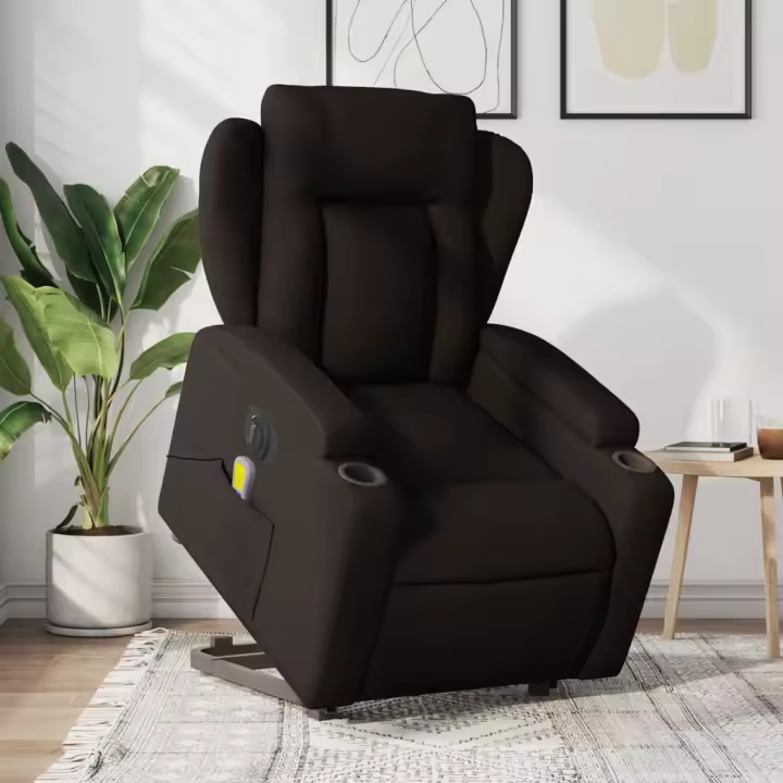 vidaXL Sillón masaje eléctrico reclinable elevable tela marrón oscuro - 1