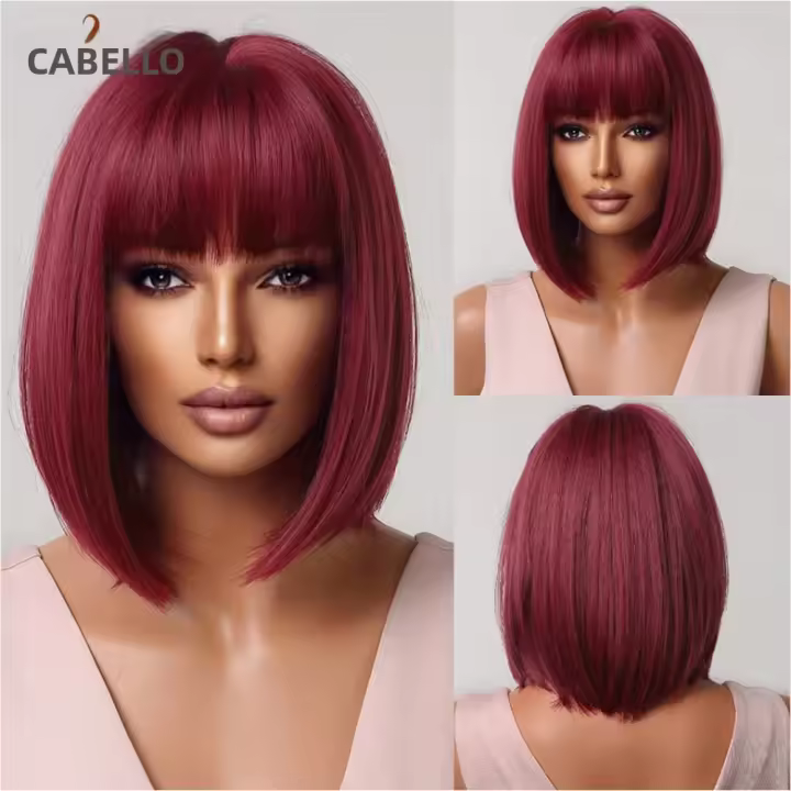 Peluca Sintética EASIHAIR Bob Con Franja Rubia Ligera Y Beige Natural Para Mujeres Uso Diario Cosplay Resistente Al Calor Tamaño Promedio Densidad 150% - 1