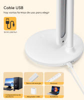 Aigostar lámpara escritorio LED, flexo de escritorio plegable, 3 modos, 5 niveles de brillo, puerto tipo C, con 100cm cable, función de memoria, flexible ajustable, control táctil, blanco - details 1