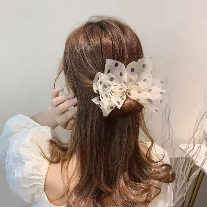 Accesorio De Pelo Elegante Con Polka Dot Y Lazo Trenzado Para Mujeres Retro Flor DIY Herramienta De Peinado Barretta De Cashmere Para Niños - 1
