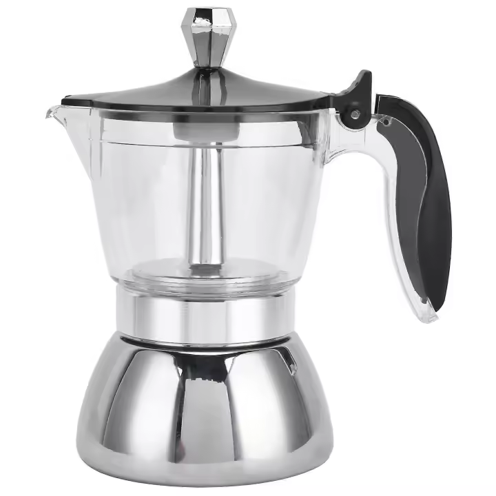 Stainless Steel Espresso Coffee Maker with Glass Top and Crystal Lid for 4 Cups Italian Coffee Maker 200ml - 1