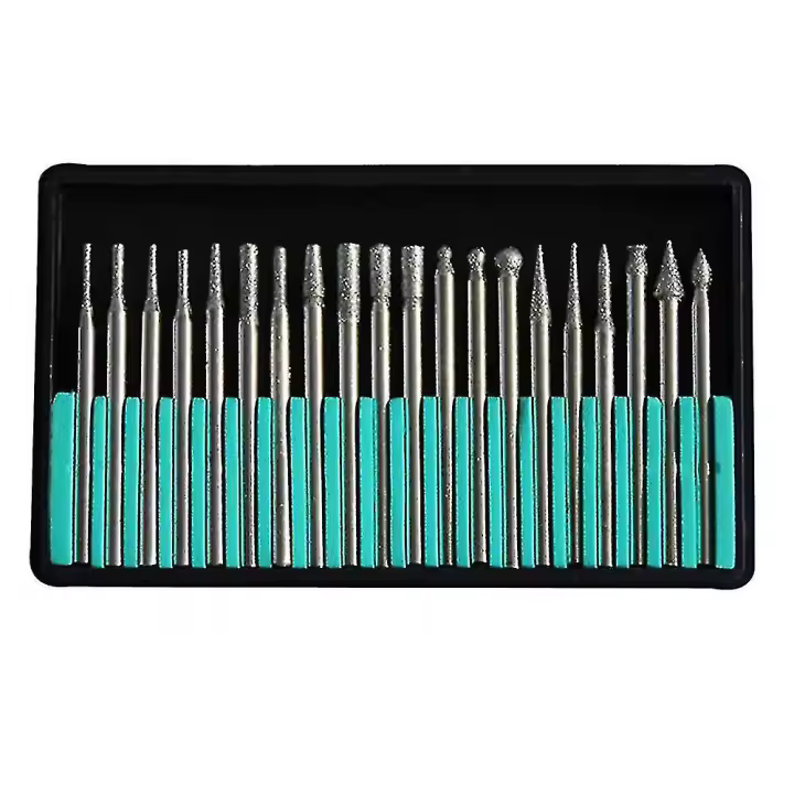20 Pcs 3mm Shank Diamond Grinding Cutting Head Drill Bits Dremel Rotary Carving Polishing Tool Sets - 1