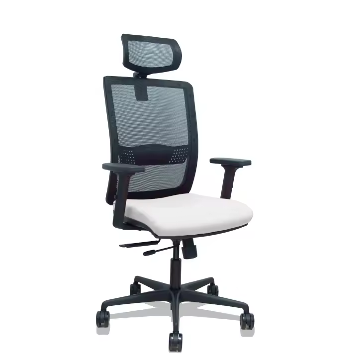 Silla Haches traslack malla negra asiento bali blanco brazos 2D ruedas 65mm cabecero regulable - 1