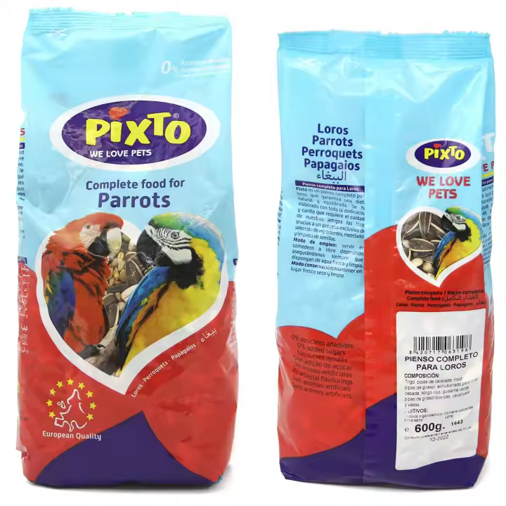 2X Pienso Alimento Loro y Cotorras 600g Completo Comida con Formula Alta Energía Material Natural Receta Equilibrada - 1