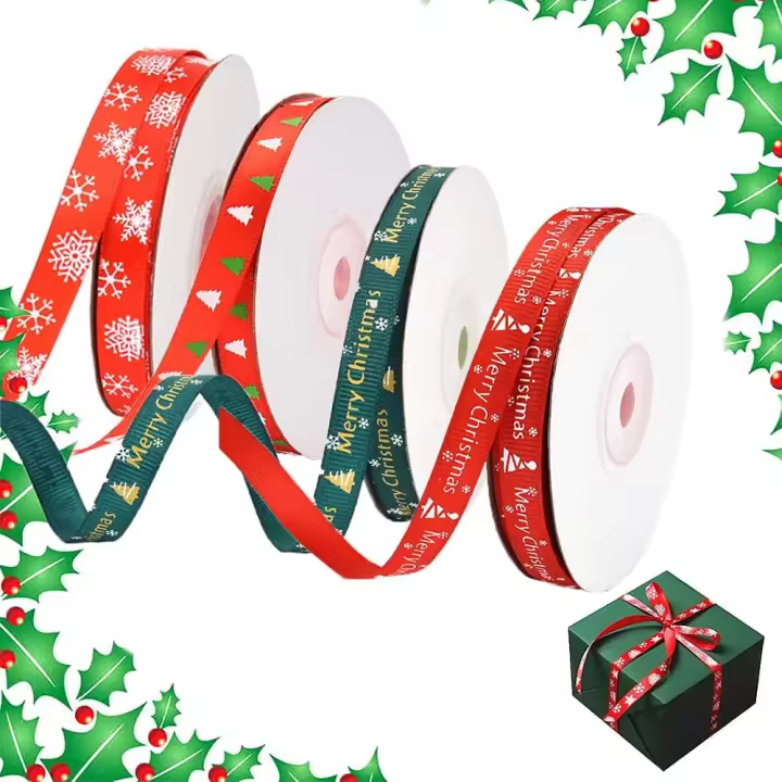 4 Estilos Cinta Navidad, 10mm Cinta Arbol de Navidad, Cinta de Tela de Navidad, 4 Modelos de 36 Metros, para Envases de Regalo, Artesanías, Coronas, Arcos, Árboles, Fabricación de Tarjetas - 1