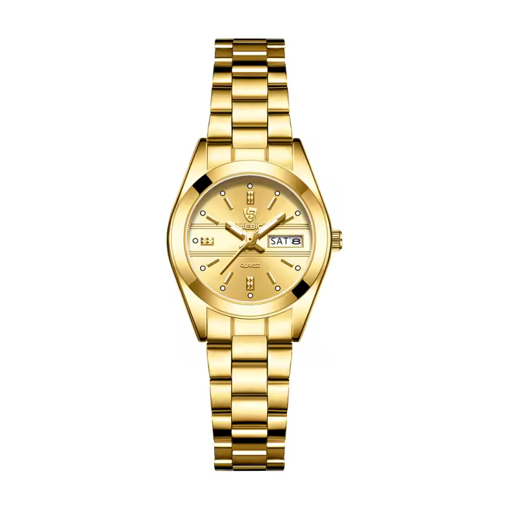 Reloj De Pulsera De Acero Inoxidable Para Hombres Y Mujeres Reloj De Cuarzo Moda Impermeable Con Calendario Reloj De Mano Dorada Lujo Resistente Al Choque - 1