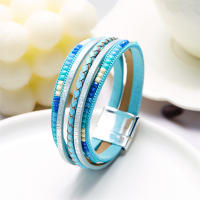 Pulsera De Cuero Genuino De Moda Con Hebillas Tejidas Y Cuentas Bohemias Para Mujer Y Adolescentes Cierre Magnético Hecho a Mano - details 15