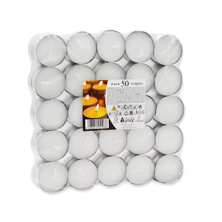 Start Electric | Pack de Velas de Té Blancas sin Perfumar (50/100 unidades) - Duración 4 horas | Velas decorativas para hogar y eventos | Marca Lumar - 1