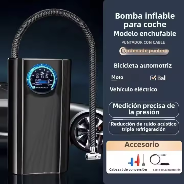 Bomba De Aire Eléctrica Para Coche Con Voltaje De 4.7V Y Barómetro Bomba De Presión De Neumáticos Para Vehículos Incluye Cable - 1