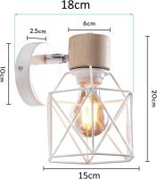 Juego de 2 apliques Industriales, Diseño de jaula de metal, lámpara de pantalla de Madera, decoración ajustable15 cm (Blanco) - details 4