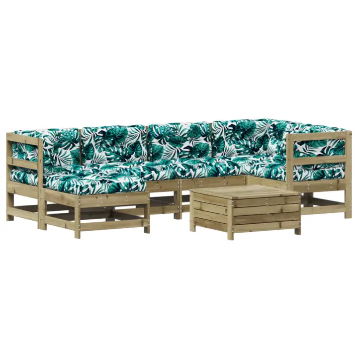 vidaXL Juego de muebles jardín 7 pzas y cojines madera pino impregnada - 1