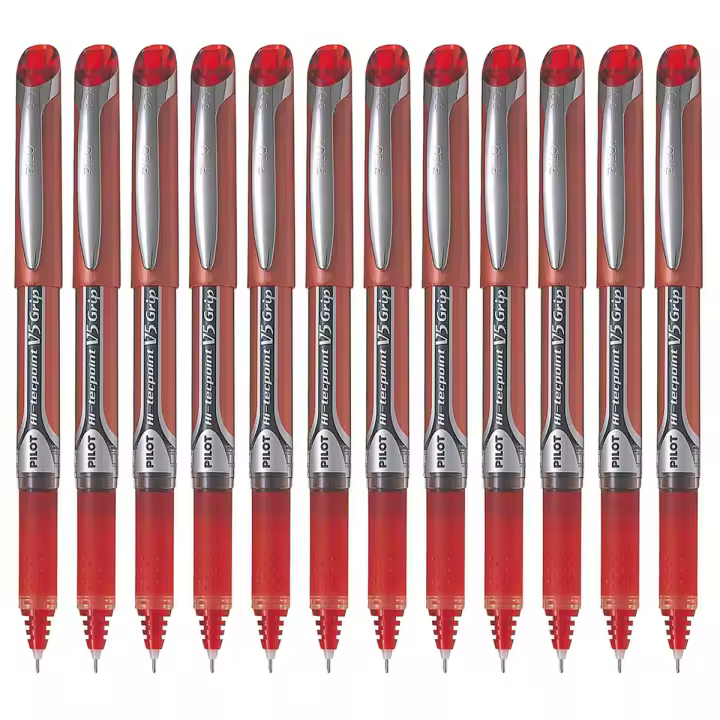Pilot Hi-Tecpoint V5 Grip Bolígrafo Roller Punta Aguja Tinta Líquida Rojo (Pack de 12) - 1