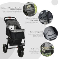 PawHut Cochecito para Mascotas Plegable Carritos para Perros con 3 Ruedas Puerta Ventanas de Malla Cesta de Almacenaje y Correas de Seguridad Marco Acero 109,5x57,5x106,5 cm - details 5