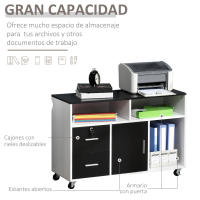 HOMCOM Mueble Auxiliar de Oficina Mueble Archivador con Ruedas Estantes y Cajones Armario Multiusos con Gran Almacenaje 100x35x65 cm Negro y Blanco - details 3