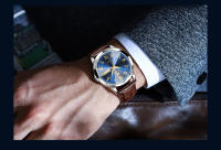 Reloj De Pulsera De Cuero Impermeable Para Hombre OLEVS Con Calendario Y Luz Luminosa Resistente Al Shock Moda Casual De Lujo - details 9