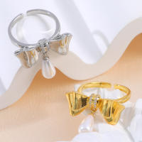 Encanto Anillo de aleación con forma de lazo y perlas de imitación para mujer,
anillos grandes elegantes de cristal para fiesta de boda, joyería Simple de moda, regalo para niñas - details 13