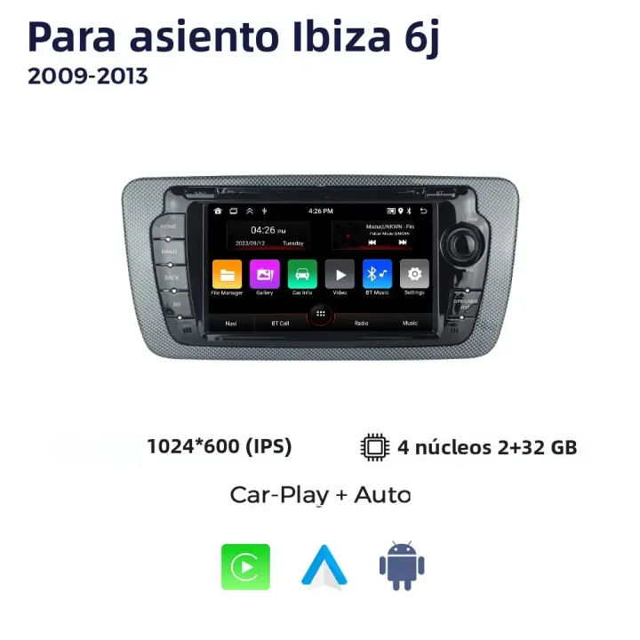 Radio De Coche Android 13 2DIN Con Wireless Carplay 2G+32G Navegación GPS Multimedia Video Player Para Seat Ibiza 6j 2009-2013 - 1