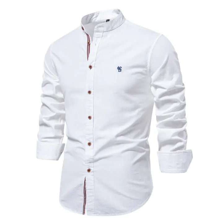Primavera y verano nuevas camisas de negocios de moda para hombres camisas de manga larga de color sólido de moda japonesa casual de algodón y lino para hombres en hermosos tamaños - 1