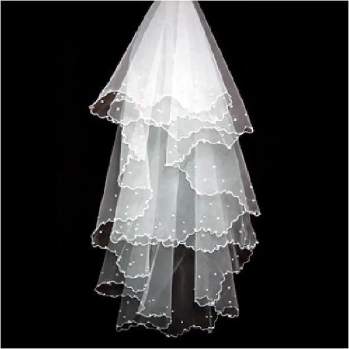 Velo De Boda De 1 Capa Para Cintura Largo Con Borlas Vela Corta De Tules Accesorio De Peluca Para Novia VINOPROM Polyester - 1