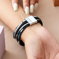 Pulsera Bohemia Vintage De Cuero Genuino Para Mujeres Y Hombres Hecha a Mano Con Cierre Magnético Ancho Joyería De Moda - details 27