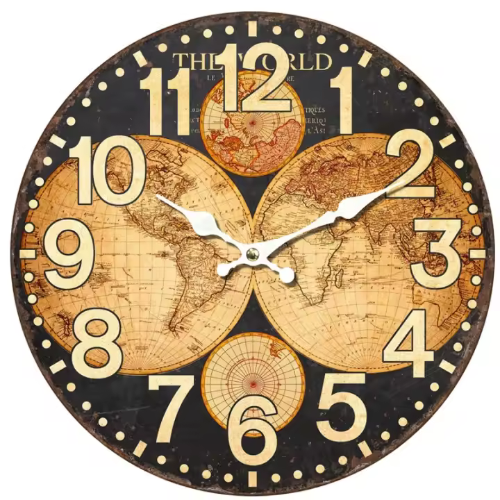 SIGNES GRIMALT Reloj Pared Mapamundi Marrón de Mdf Vintage 34x4x34cm - 1