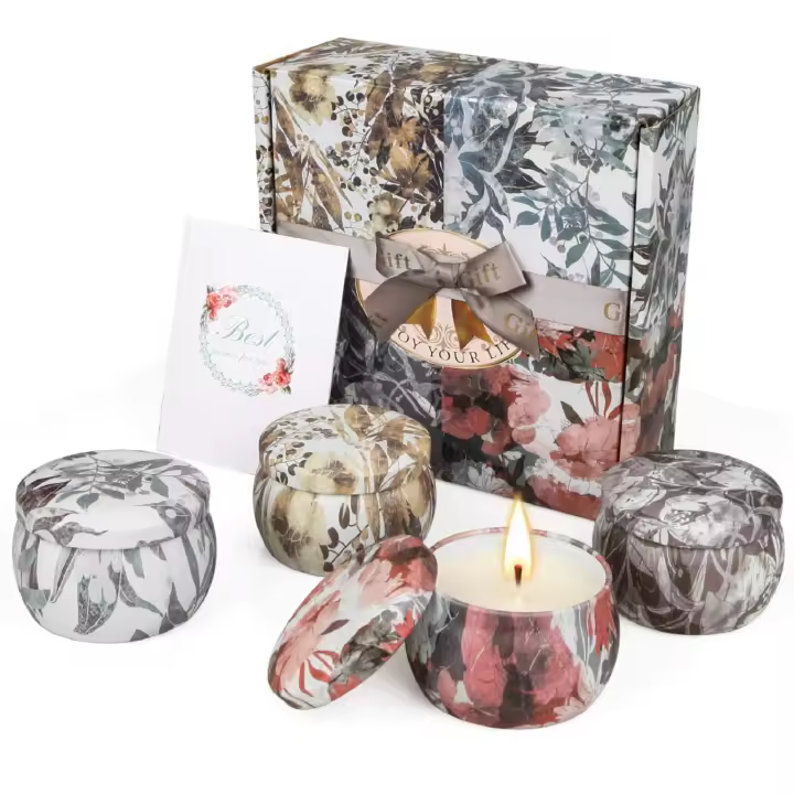 Pack of 4 Scented Candles, Soy Wax Candle in Tin with Gift Box for Friends, Family, Large Gifts for Women, Wife, Girlfriend, Birthday, Valentine's Day, Anniversary, Christmas, Thanksgiving, Wedding - 1