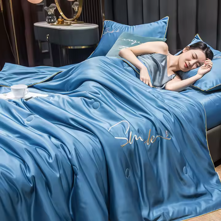 Sábana De Seda Lavada 100% Para Verano Con Bordado Suave Y Frío Almohadilla De Cama Seda Suave Y Fría Para Uso Doméstico Y Hotel - 1