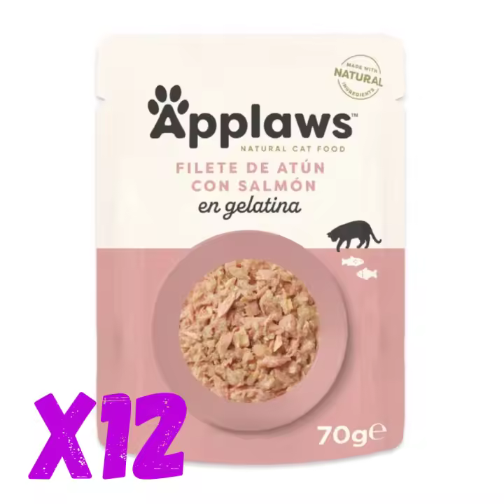 APPLAWS CAT ATÚN Y SALMÓN EN GELATINA 12X70g. Rica en carme de delicioso atún y salmón , sin cereales. - 1